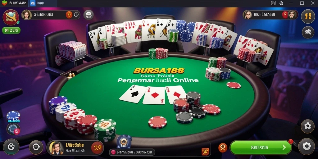 Tampilan gameplay Poker seru di BURSA188 dengan pemain aktif berinteraksi.