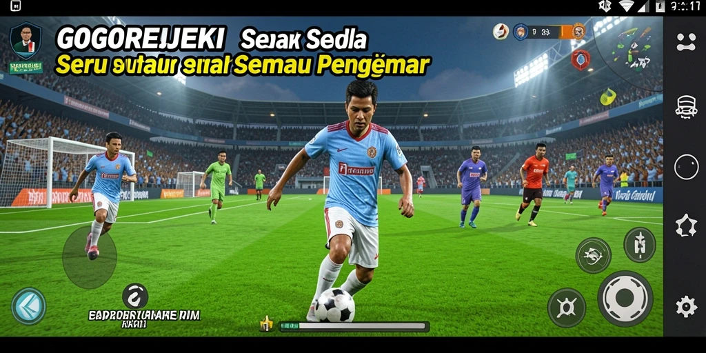 Tampilan gameplay seru dalam GOGOREJEKI yang menampilkan aksi sepak bola.