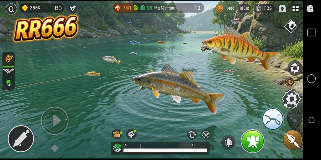 Gameplay menarik dari RR666 saat memancing ikan di lokasi yang indah.