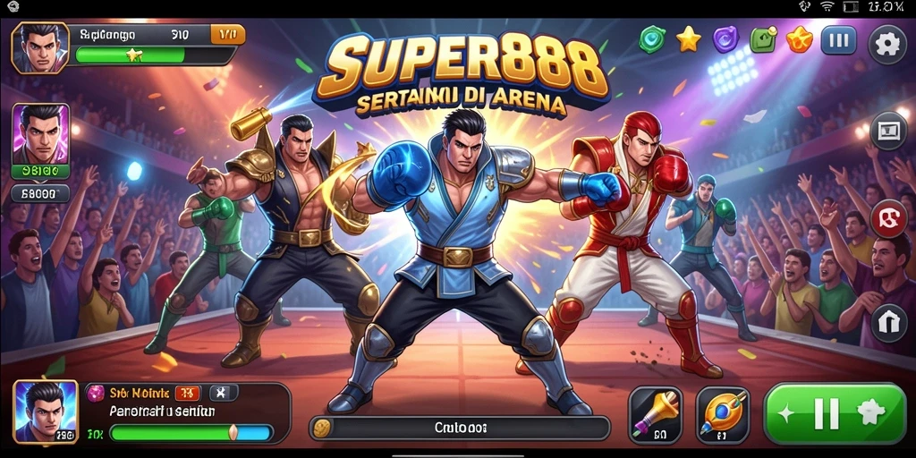 Tangkapan layar utama SUPER88 menampilkan aksi pertarungan intens di arena.