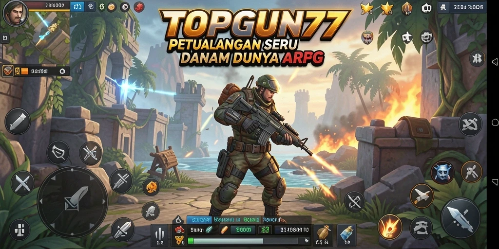 Screenshot gameplay TOPGUN77 yang menunjukkan aksi pertarungan seru.